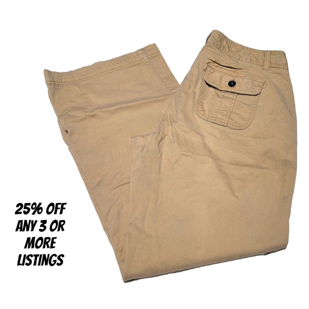 Dockers Khaki Wide Leg Pants Flare Pockets Work Casual Boho Neutral Medium Size